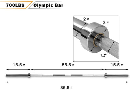 Goplus 7 Feet Olympic Bar, 700/1000LBS Weight Bar Solid 2 Olympic Plates Olympic Barbell