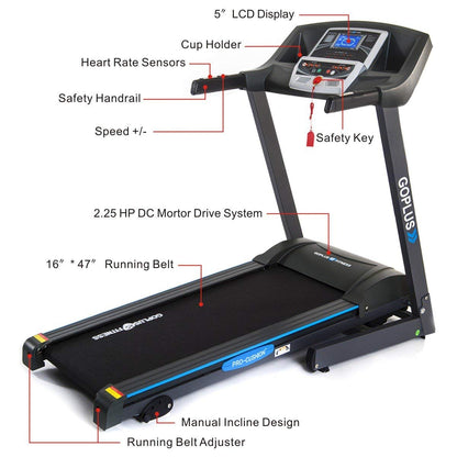 2.2HP Folding Treadmill Electric Support Motorized Power Running Fitness Jogging Incline