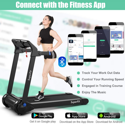 Goplus 3HP Electric Folding Treadmill, with APP Control, Bluetooth Speaker and HD Touch Screen
