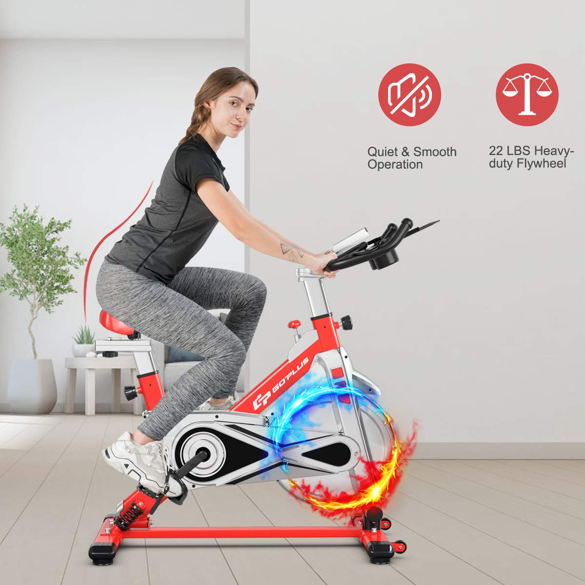 Adjustable Exercise Bike, Stationary Silent Bicycle with Dual-Spring Shock Absorption
