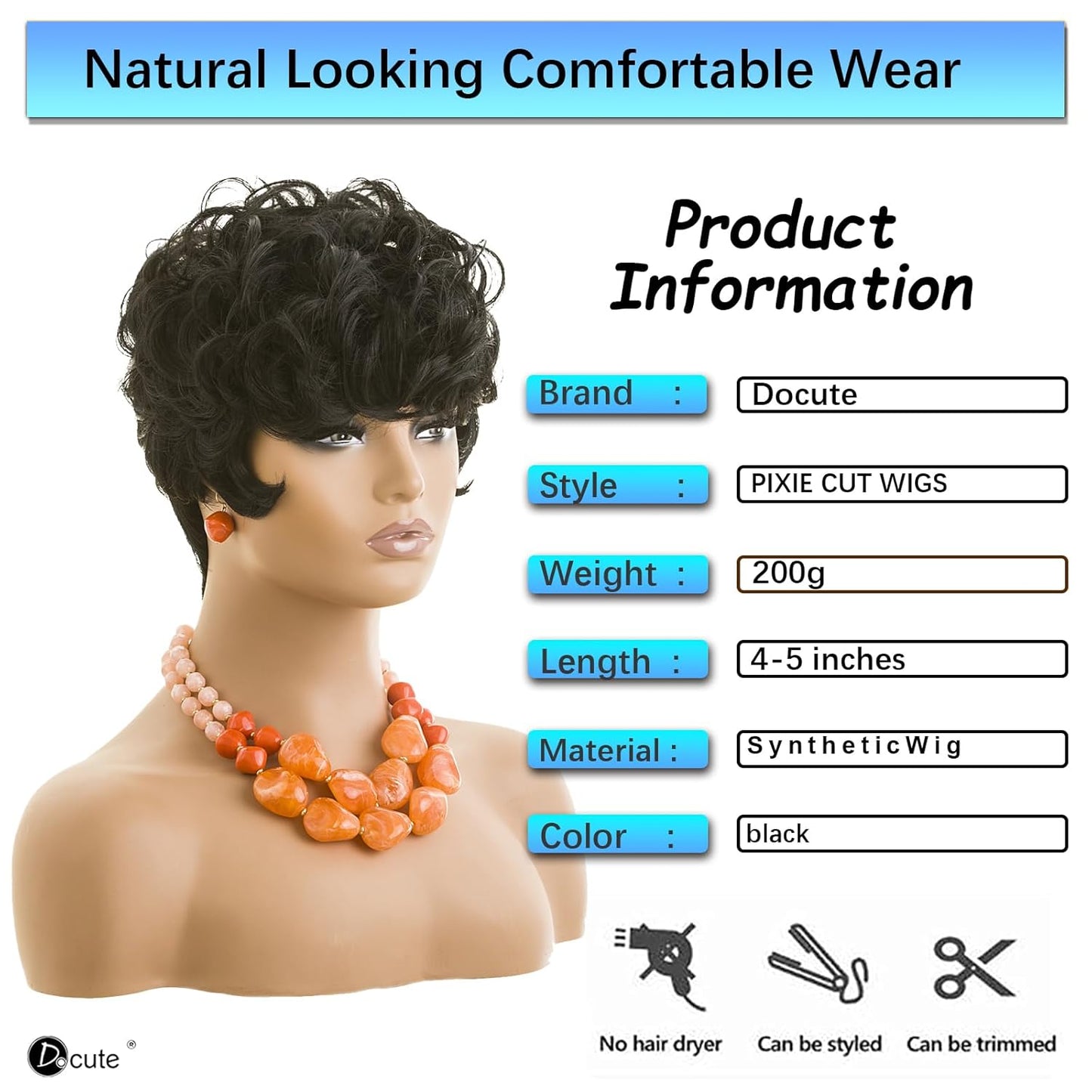 Gray Pixie Cut Wig With Bangs for Black Women - Short Curly Natural Wavy Fluffy Style (Grey)