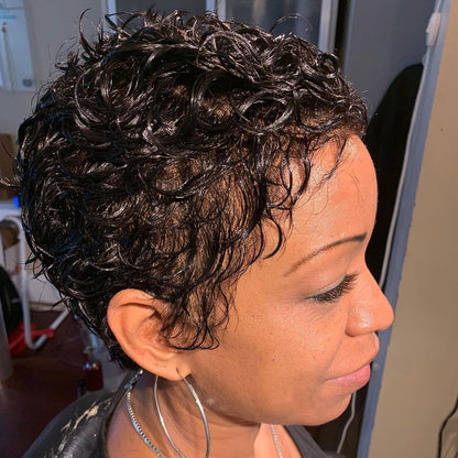 2025 Hot Pixie Cut Curly Short Brazilian Easy Wear Full  Wig