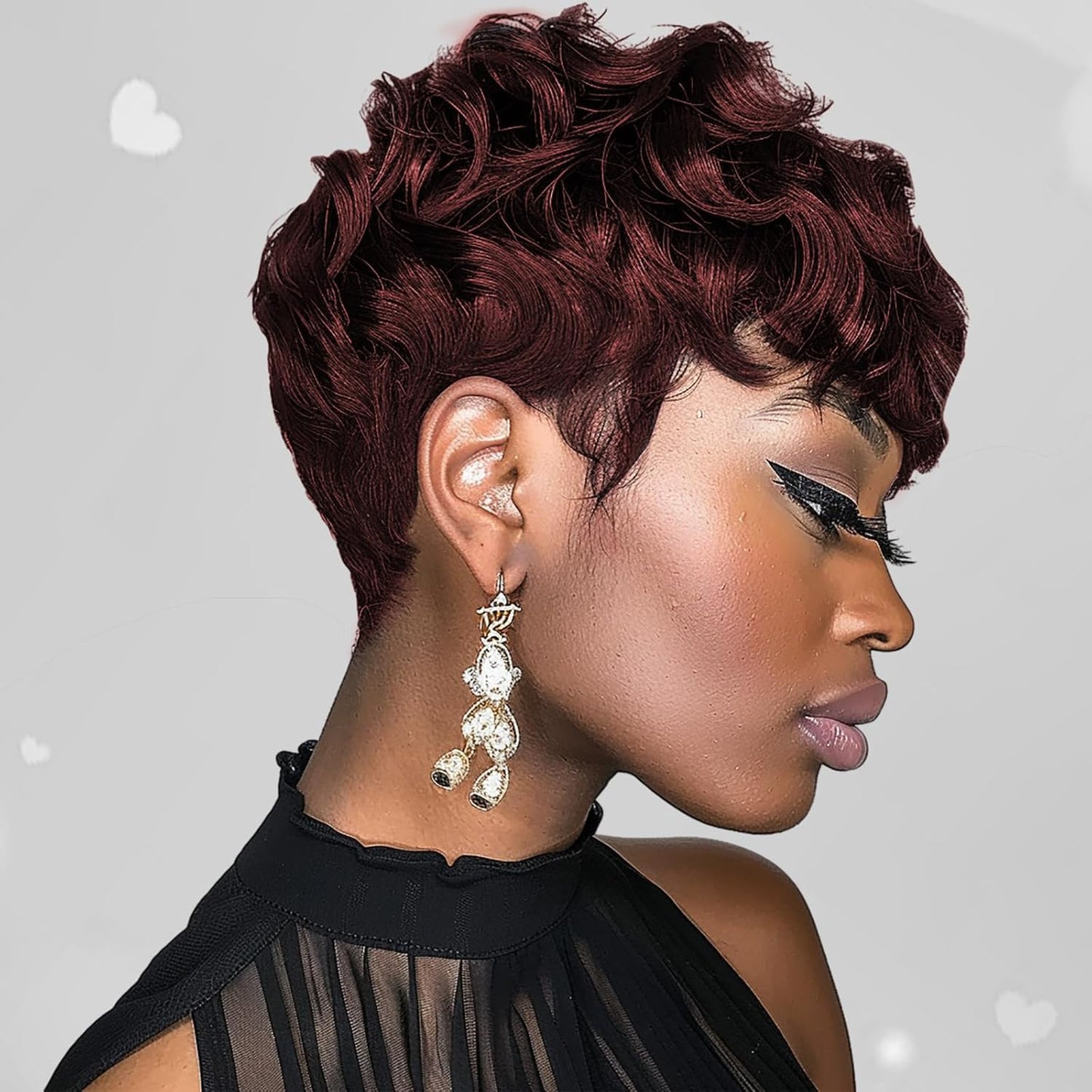 Gray Pixie Cut Wig With Bangs for Black Women - Short Curly Natural Wavy Fluffy Style (Grey)