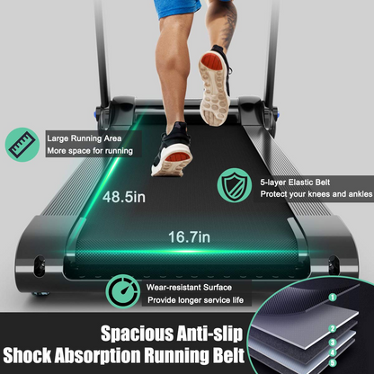 Goplus 3HP Electric Folding Treadmill, with APP Control, Bluetooth Speaker and HD Touch Screen