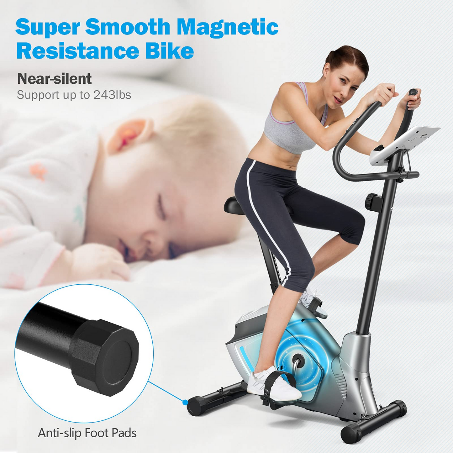 Goplus Magnetic Stationary Upright Exercise Bike, Indoor Cycling Bike w/ 8-level Resistances