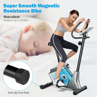 Goplus Magnetic Stationary Upright Exercise Bike, Indoor Cycling Bike w/ 8-level Resistances