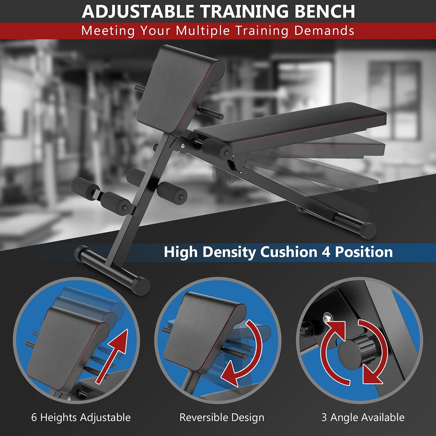 Multifunctional Weight Bench, Foldable Exercise Bench with Adjustable Positions