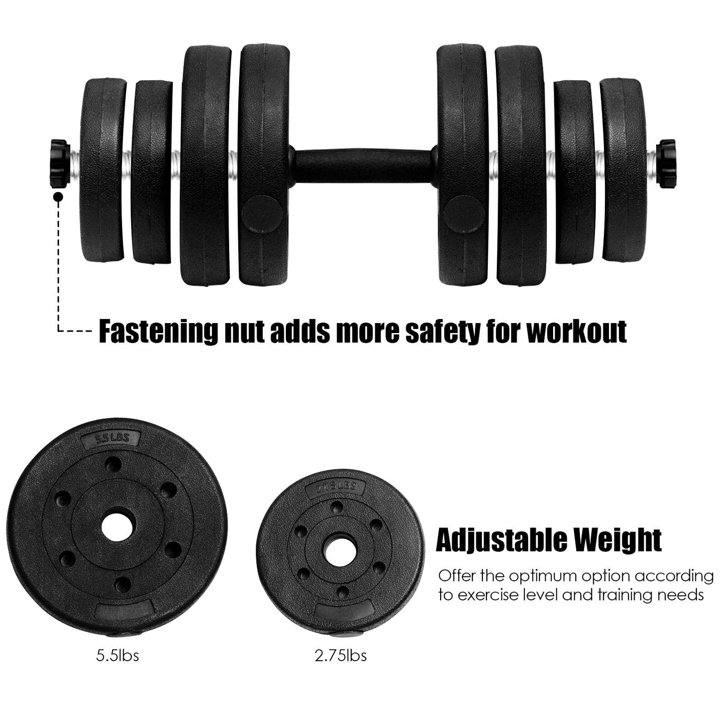 Adjustable Dumbbell Barbell Weight Pair 66 lbs