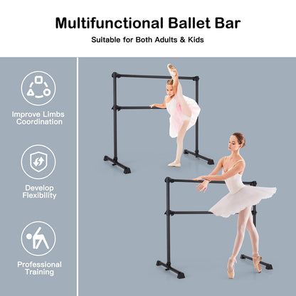 Goplus Double Ballet Barre Bar, Portable 4 FT Freestanding Dancing Bar w/ 7 - 46 Adjustable Height