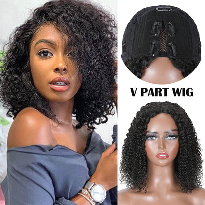 Short Bob V Part Wig Jerry Curly Glueless Wigs Meets Real Scalp No Leave Out Beginner Friendly