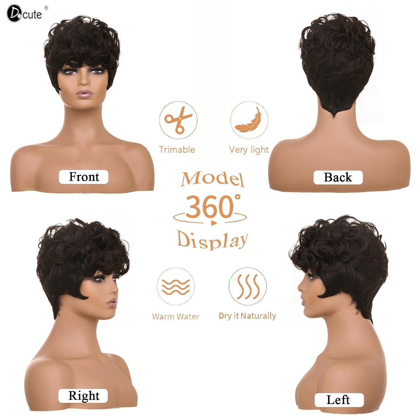 Gray Pixie Cut Wig With Bangs for Black Women - Short Curly Natural Wavy Fluffy Style (Grey)