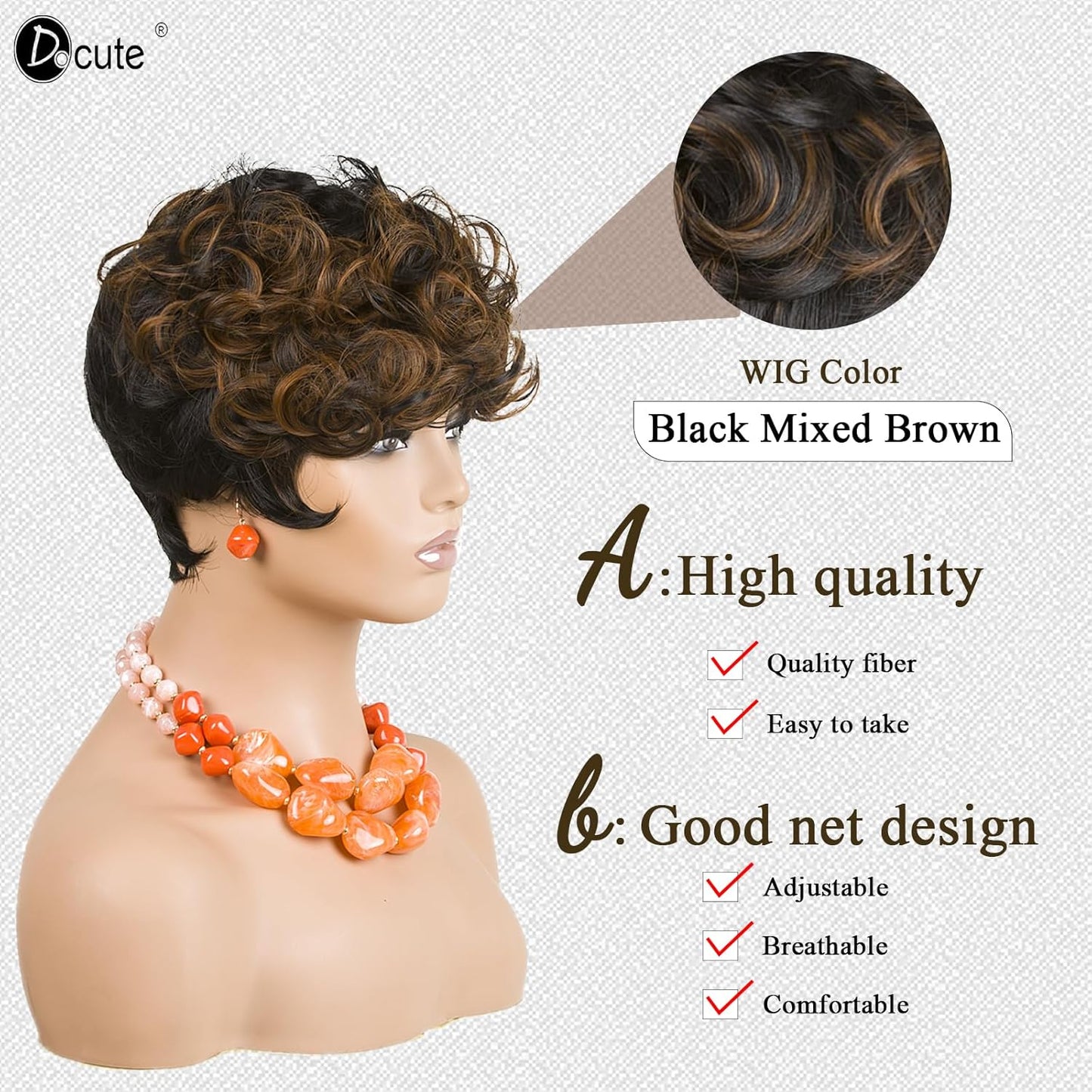 Gray Pixie Cut Wig With Bangs for Black Women - Short Curly Natural Wavy Fluffy Style (Grey)