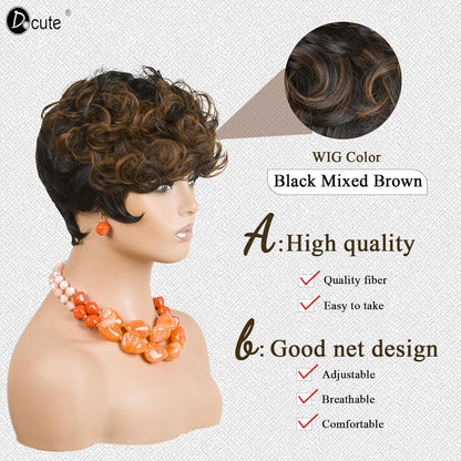 Gray Pixie Cut Wig With Bangs for Black Women - Short Curly Natural Wavy Fluffy Style (Grey)