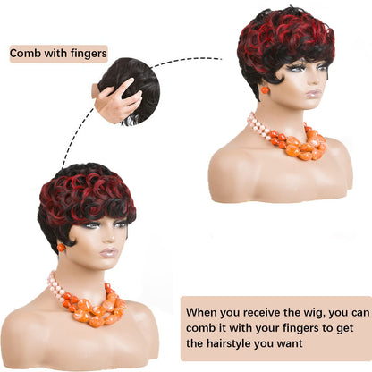 Gray Pixie Cut Wig With Bangs for Black Women - Short Curly Natural Wavy Fluffy Style (Grey)