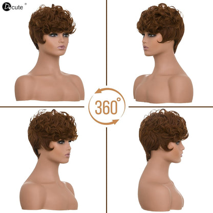 Gray Pixie Cut Wig With Bangs for Black Women - Short Curly Natural Wavy Fluffy Style (Grey)