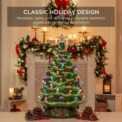 Christmas-lit ceramic christmas tree battery powered w led light timer