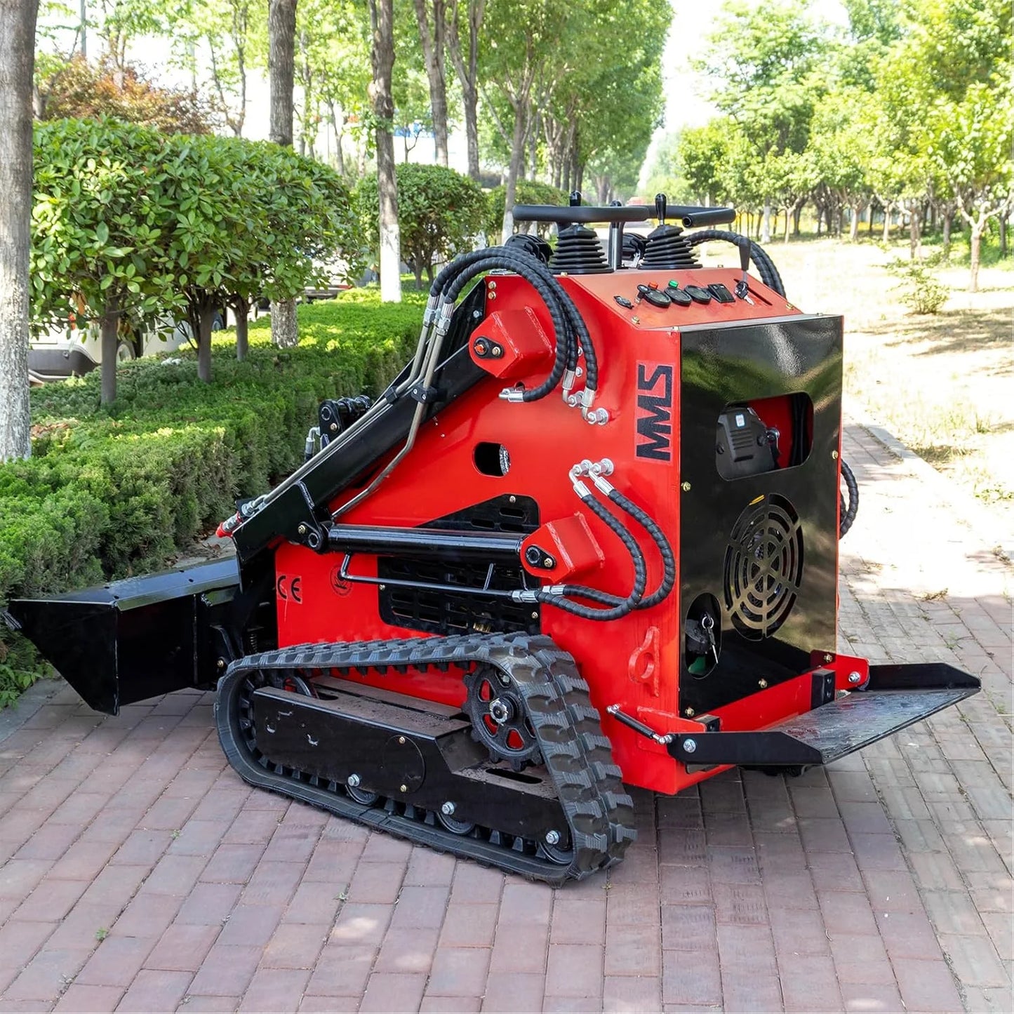 Mini Skid Steer Loader with 46 inch Bucket, 23HP Multifunction Stand-On Crawler Skid Steer Machine, Hydraulic Drive Compact Track Loader