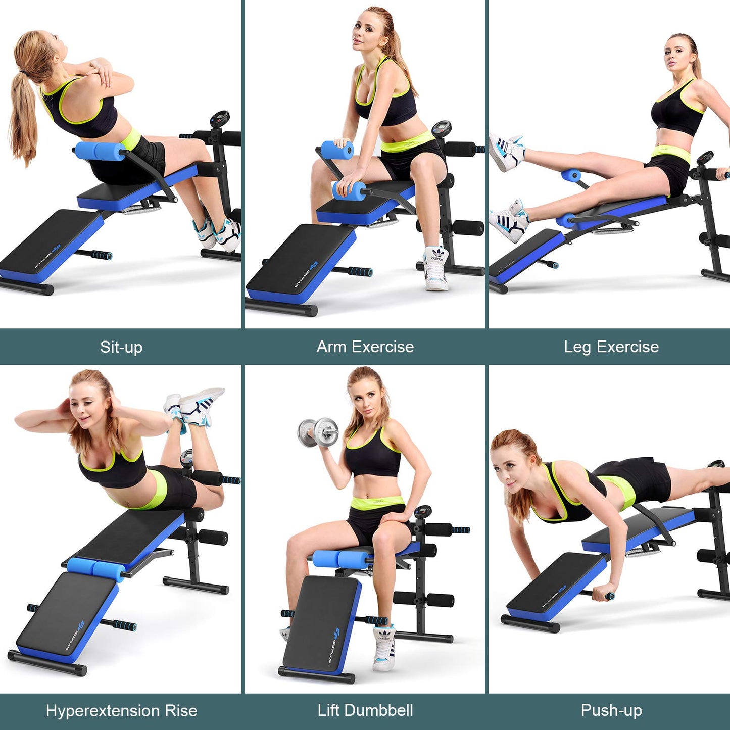 6 in 1 Adjustable Sit Up Bench, Foldable Utility Weight Bench
