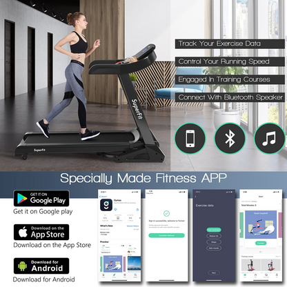 Goplus 3.75HP Folding Treadmill with Incline, Electric Superfit Treadmill w/App Control, 12 Preset & 3 Custom Programs