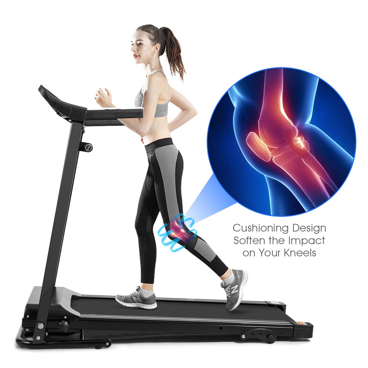 Electric Folding Treadmill, Adjustable Incline and Low Noise Design