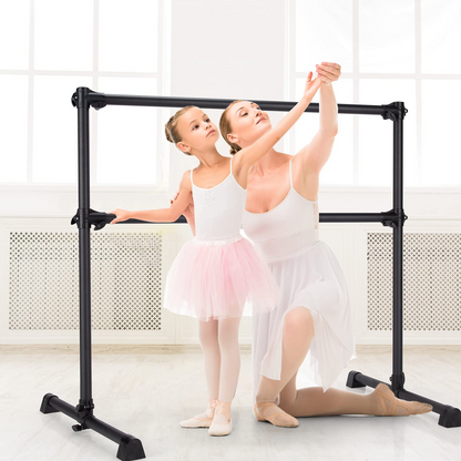 Goplus Double Ballet Barre Bar, Portable 4 FT Freestanding Dancing Bar w/ 7 - 46 Adjustable Height