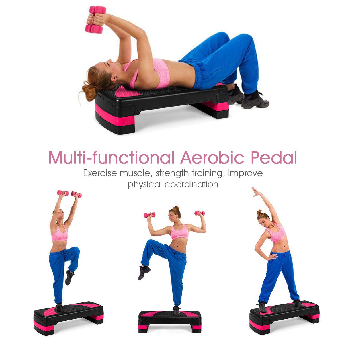 31 Aerobic Exercise Stepper Deck for Home Gym and Office (Black+Pink)