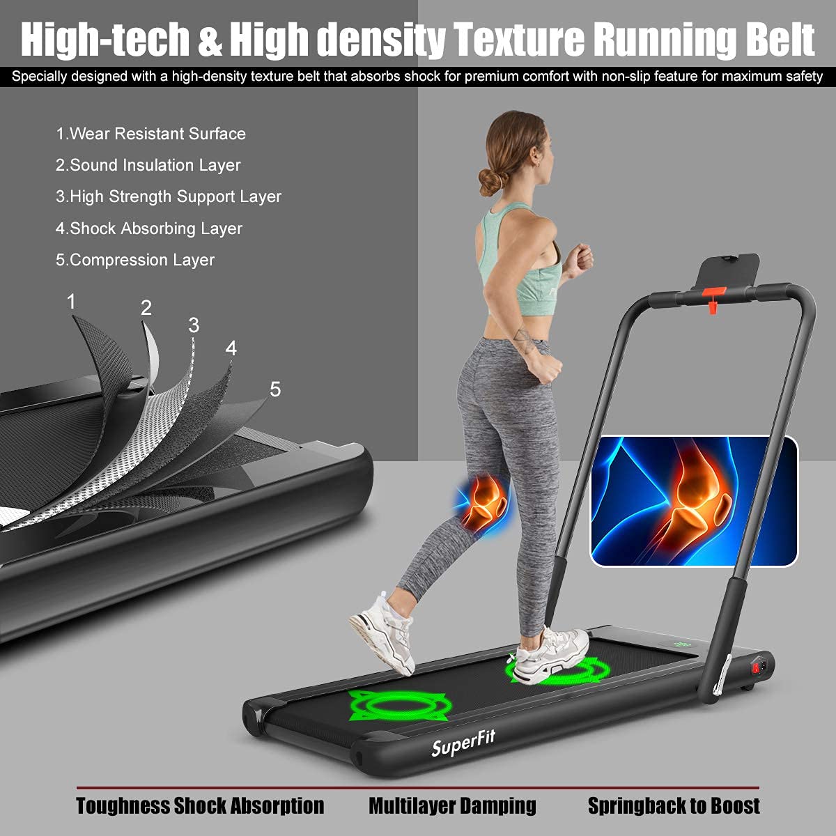 2 in 1 Folding Treadmill, 2.25HP Under Desk Electric Superfit Treadmill