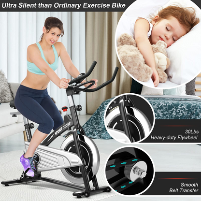 Indoor Exercise Cycling Bike, Smooth Belt Drive Stationary Bike W/ Heart Rate, LCD Monitor