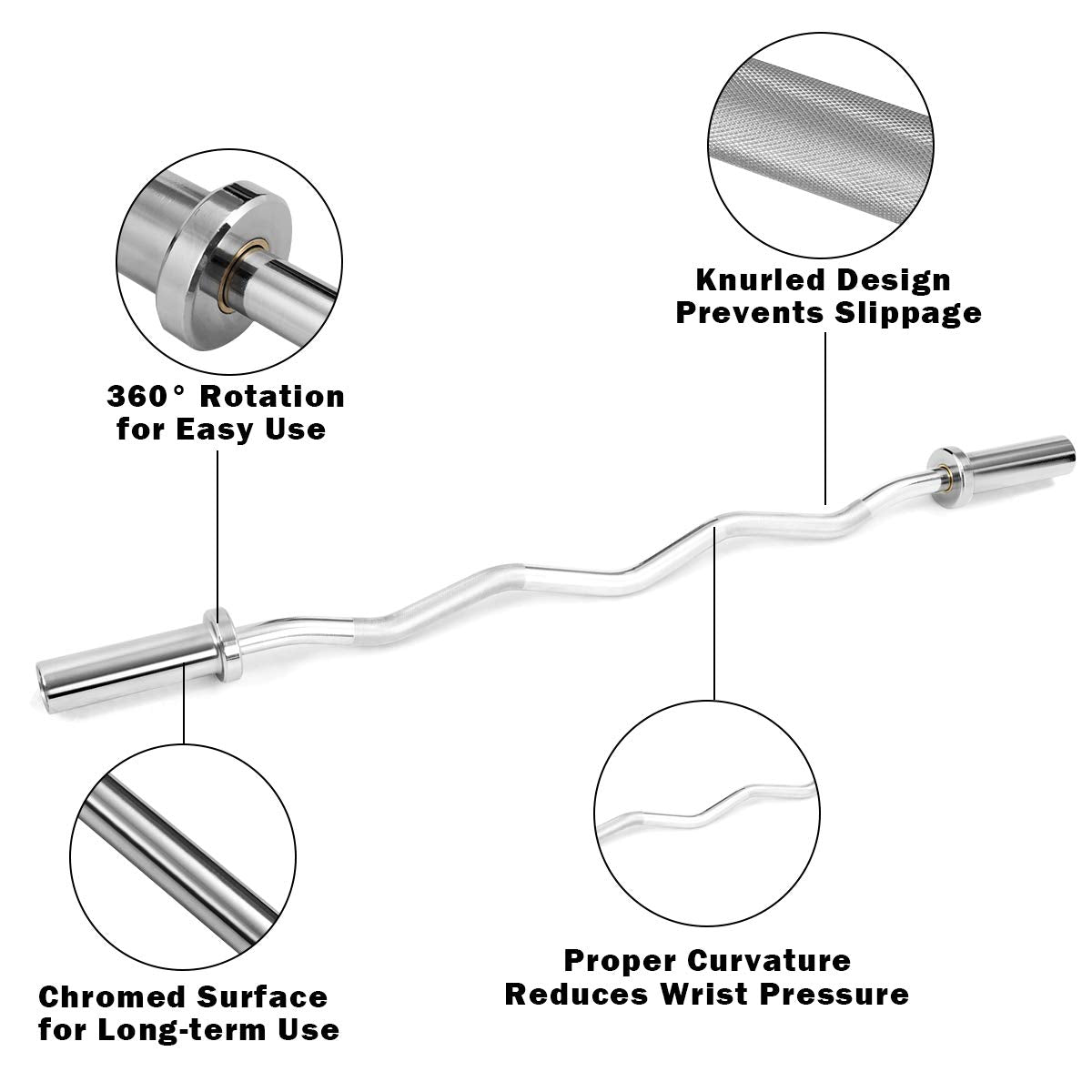 400Lbs Olympic EZ Curl Bar for Strength Training, 48 Solid Steel Barbell Weight Lifting Bar