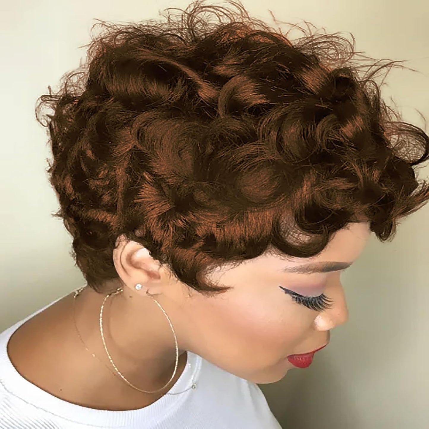 Gray Pixie Cut Wig With Bangs for Black Women - Short Curly Natural Wavy Fluffy Style (Grey)
