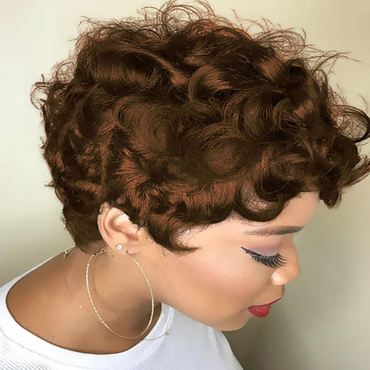 Gray Pixie Cut Wig With Bangs for Black Women - Short Curly Natural Wavy Fluffy Style (Grey)