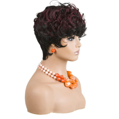 Gray Pixie Cut Wig With Bangs for Black Women - Short Curly Natural Wavy Fluffy Style (Grey)