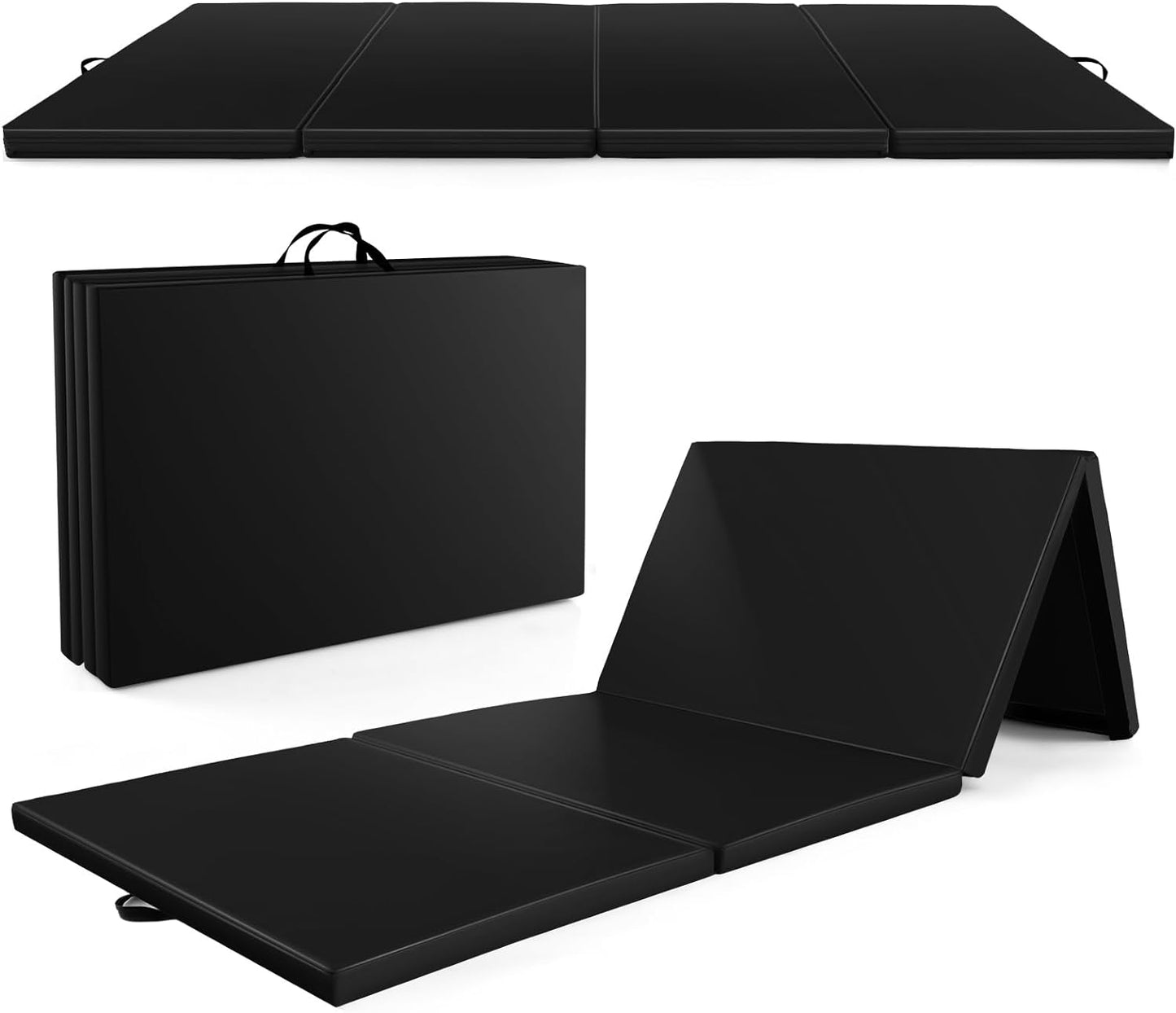 Goplus Folding Gymnastics Mat, 10¡¯ x 4¡¯ x 2¡¯¡¯ Thick Tumbling Mats with PU Leather, Hook & Loop Fasteners