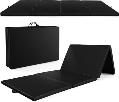 Goplus Folding Gymnastics Mat, 10¡¯ x 4¡¯ x 2¡¯¡¯ Thick Tumbling Mats with PU Leather, Hook & Loop Fasteners