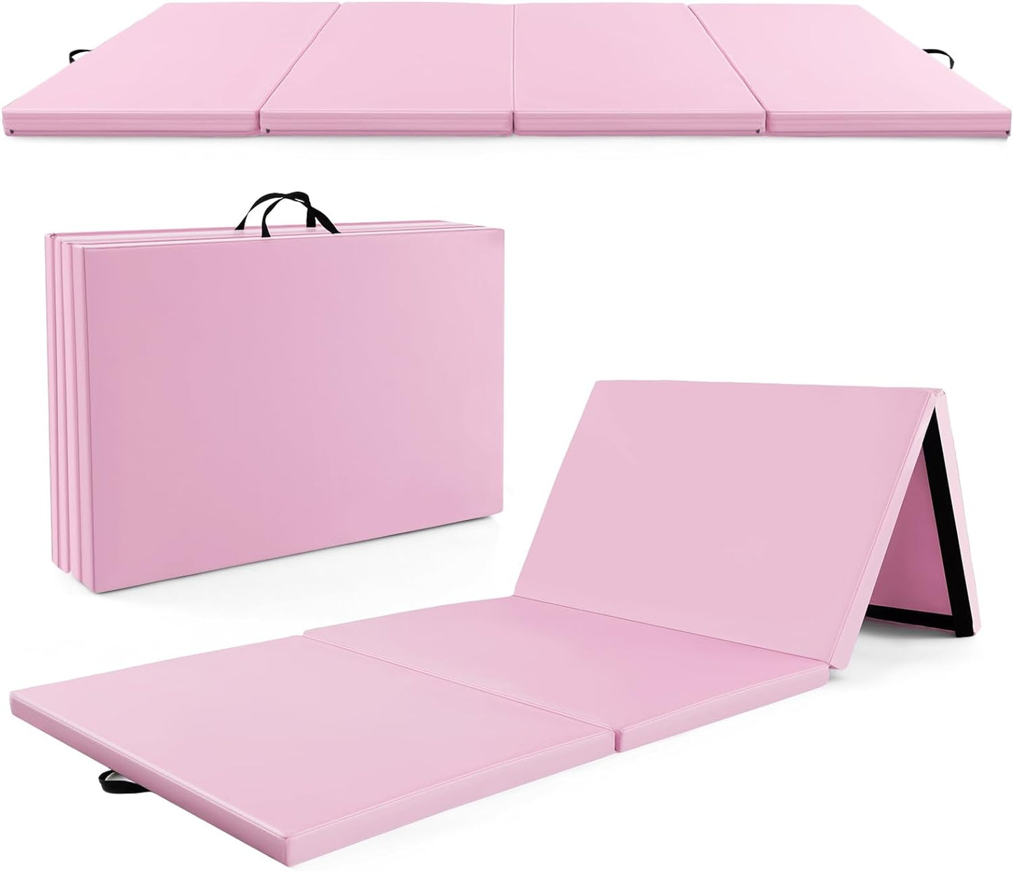Goplus Folding Gymnastics Mat, 10¡¯ x 4¡¯ x 2¡¯¡¯ Thick Tumbling Mats with PU Leather, Hook & Loop Fasteners