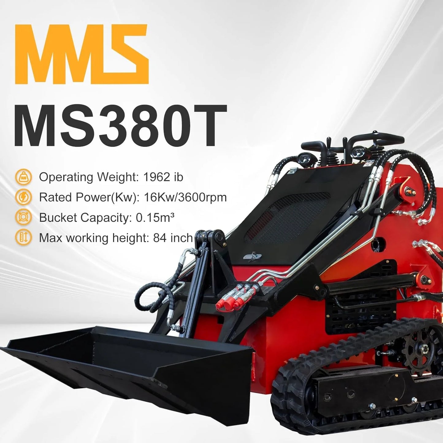 Mini Skid Steer Loader with 46 inch Bucket, 23HP Multifunction Stand-On Crawler Skid Steer Machine, Hydraulic Drive Compact Track Loader