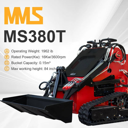 Mini Skid Steer Loader with 46 inch Bucket, 23HP Multifunction Stand-On Crawler Skid Steer Machine, Hydraulic Drive Compact Track Loader