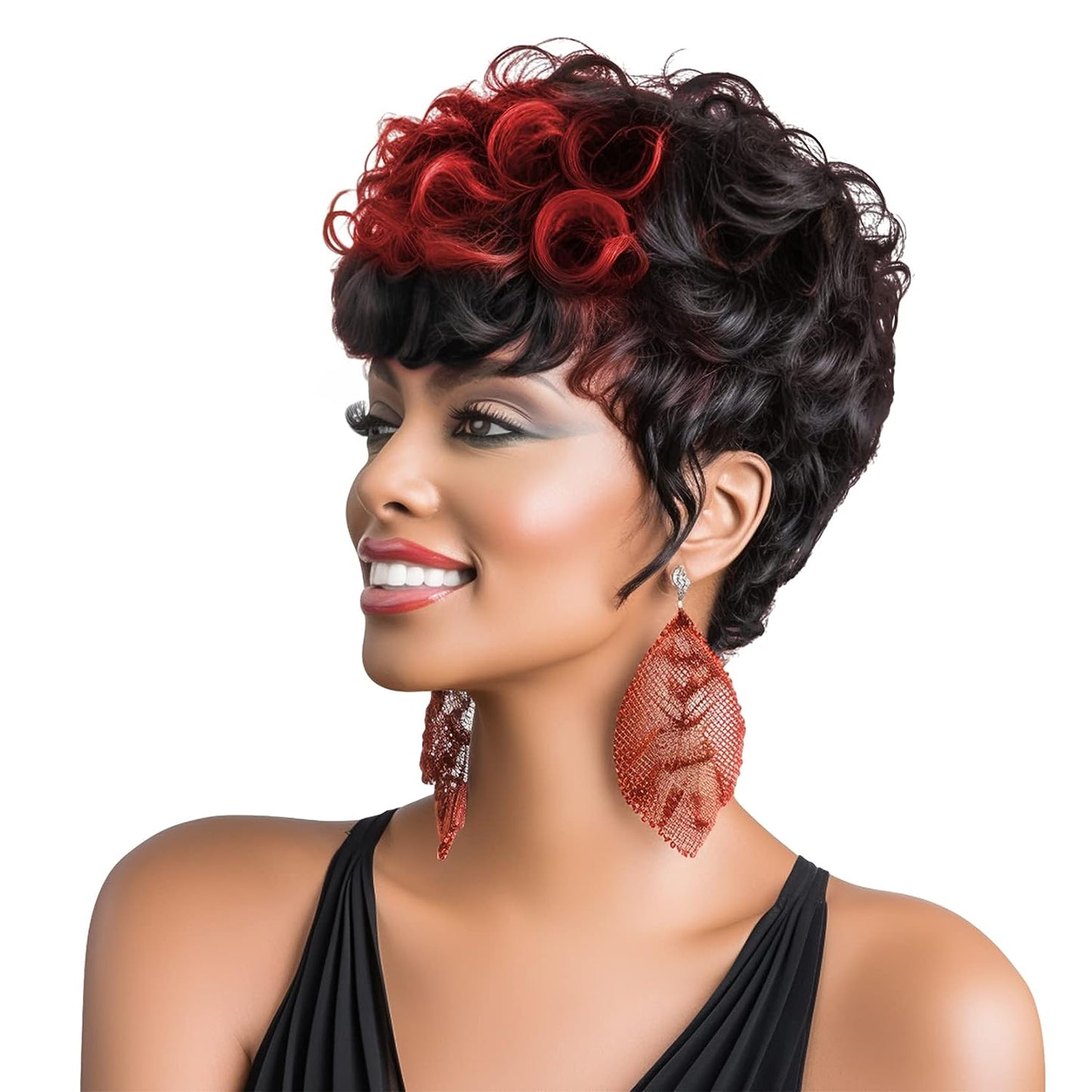 Gray Pixie Cut Wig With Bangs for Black Women - Short Curly Natural Wavy Fluffy Style (Grey)
