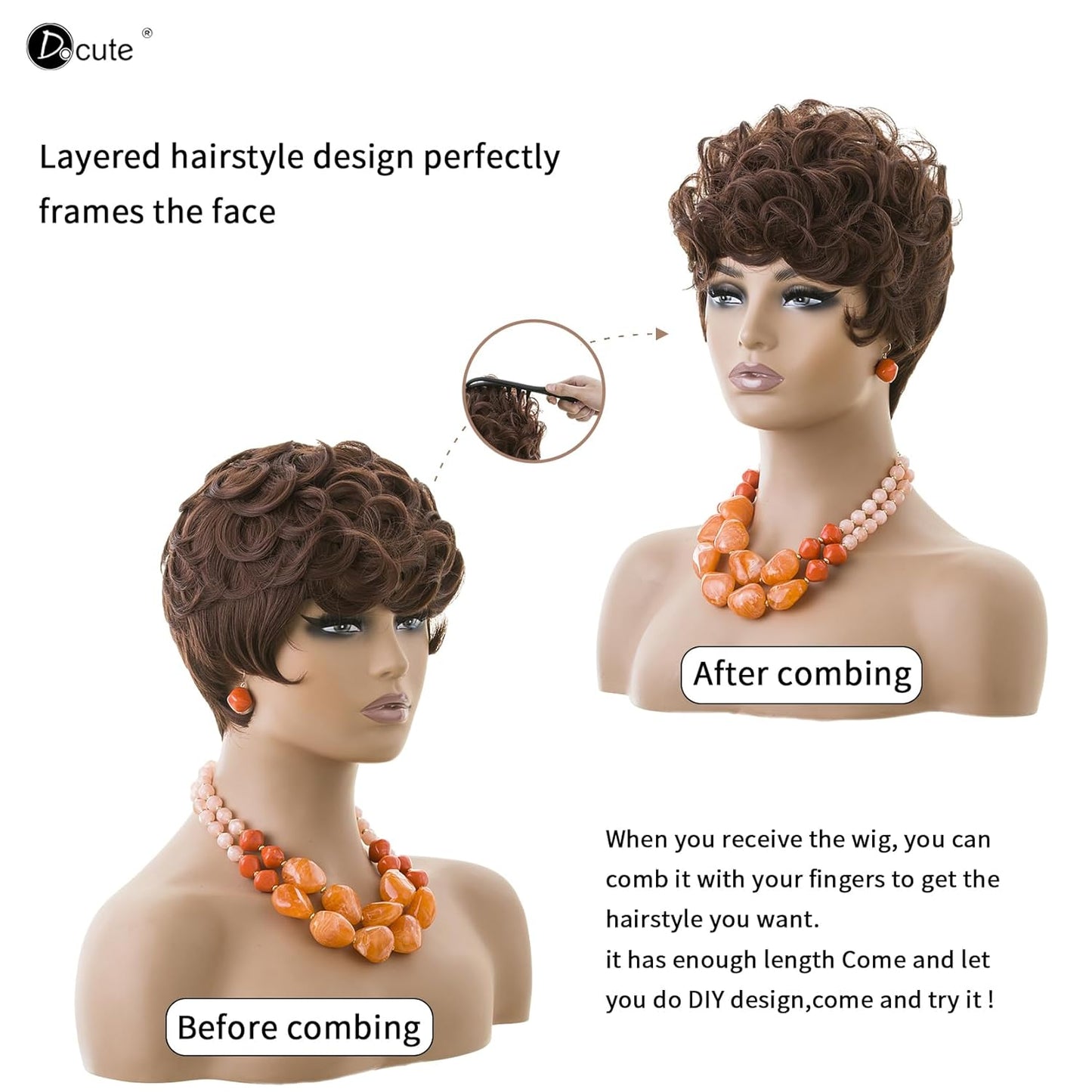 Gray Pixie Cut Wig With Bangs for Black Women - Short Curly Natural Wavy Fluffy Style (Grey)