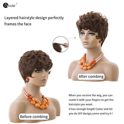 Gray Pixie Cut Wig With Bangs for Black Women - Short Curly Natural Wavy Fluffy Style (Grey)