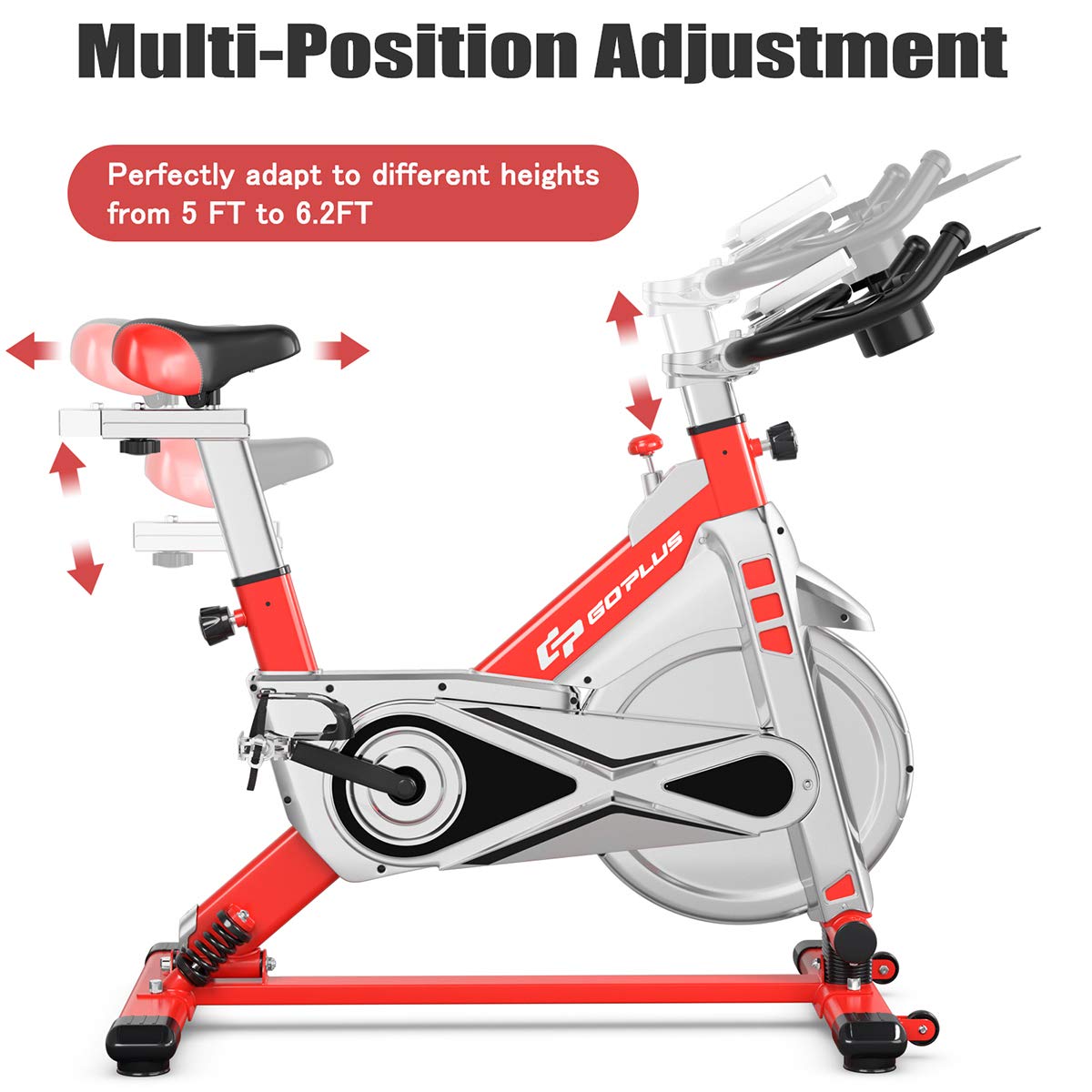 Adjustable Exercise Bike, Stationary Silent Bicycle with Dual-Spring Shock Absorption