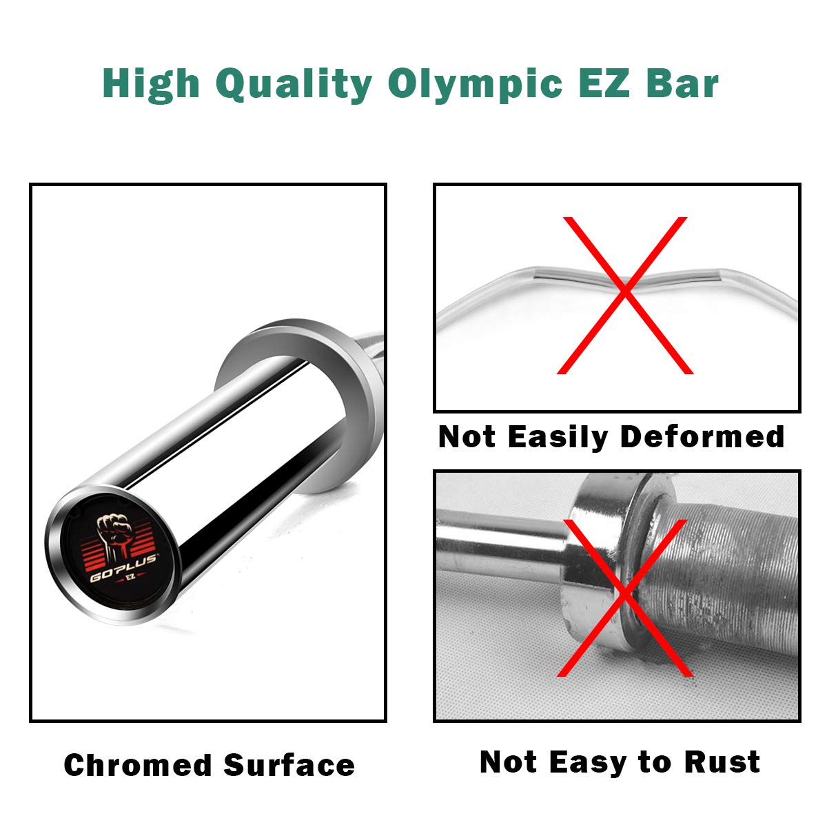 400Lbs Olympic EZ Curl Bar for Strength Training, 48 Solid Steel Barbell Weight Lifting Bar