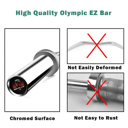 400Lbs Olympic EZ Curl Bar for Strength Training, 48 Solid Steel Barbell Weight Lifting Bar