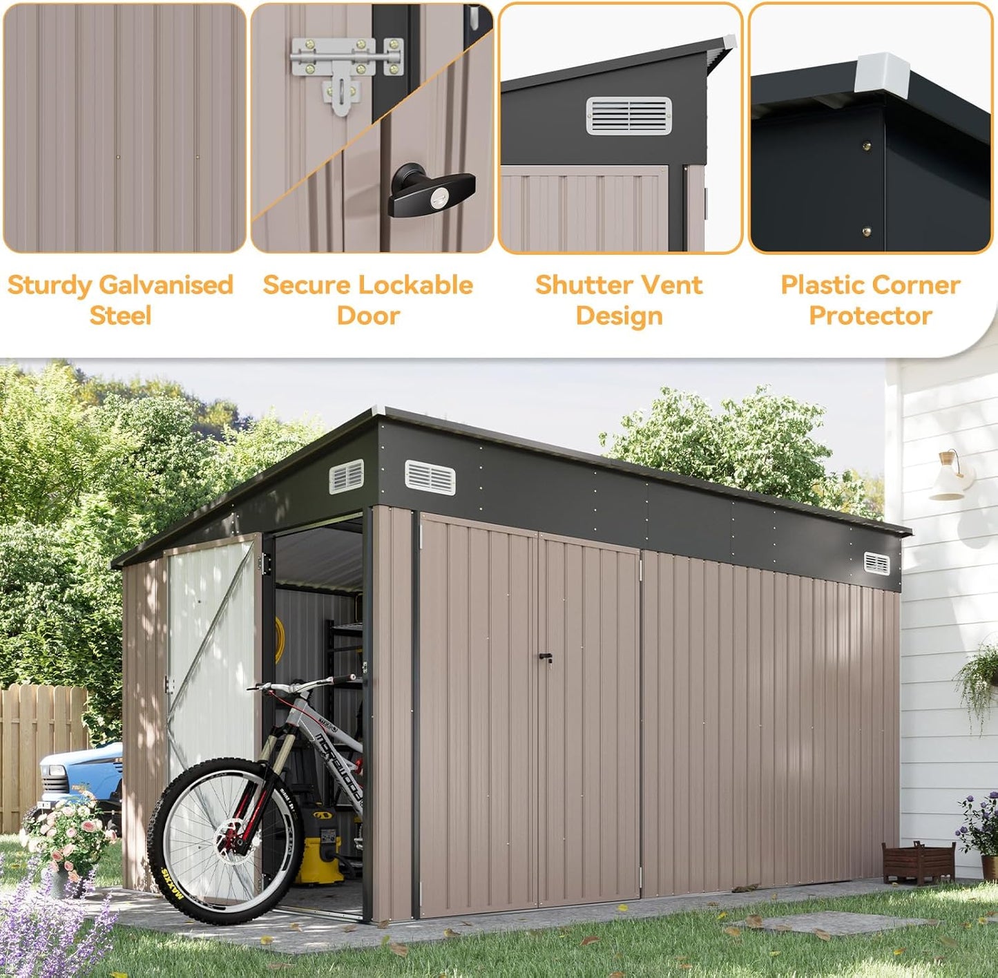 Metal Lean To Storage Shed with Triple Lockable Door