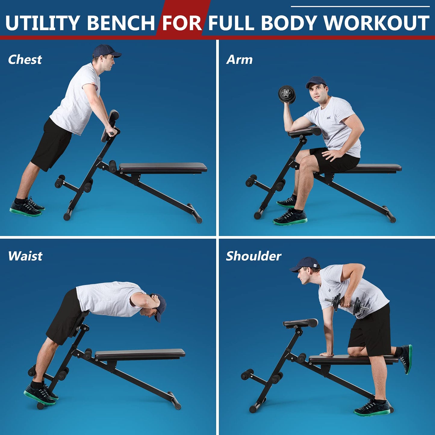 Multifunctional Weight Bench, Foldable Exercise Bench with Adjustable Positions
