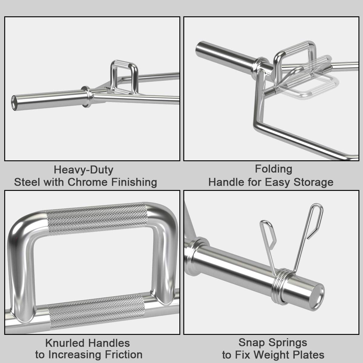 56 Olympic Hex Bar, Foldable Barbell Trap Bar with Knurled Handles