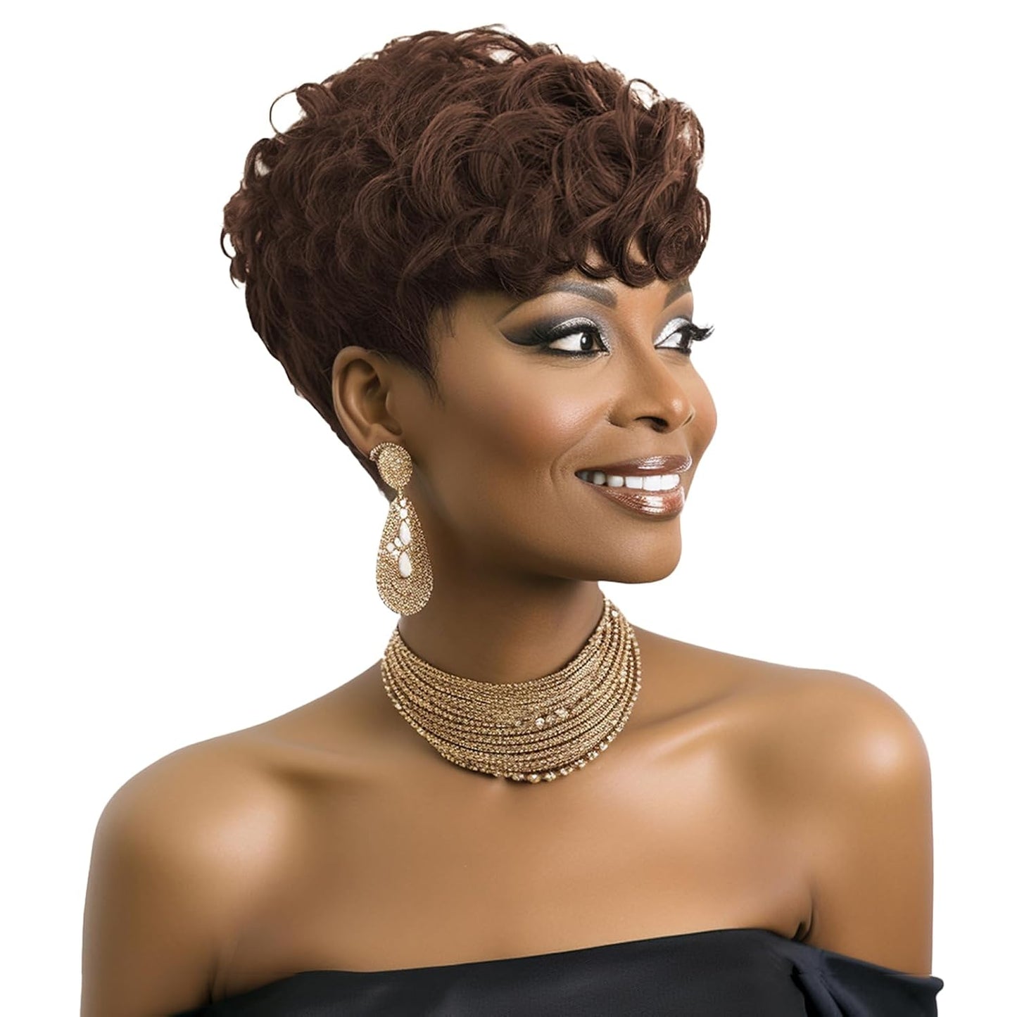 Gray Pixie Cut Wig With Bangs for Black Women - Short Curly Natural Wavy Fluffy Style (Grey)
