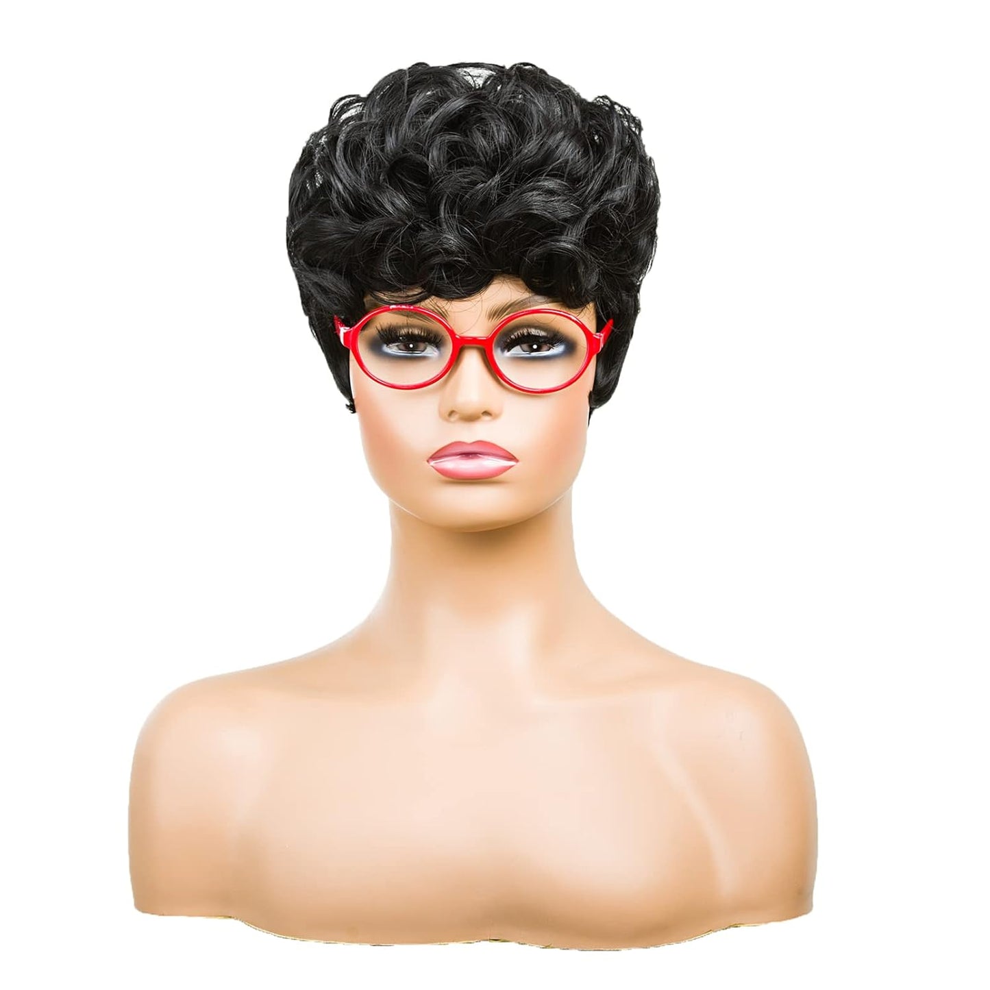 Gray Pixie Cut Wig With Bangs for Black Women - Short Curly Natural Wavy Fluffy Style (Grey)