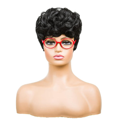Gray Pixie Cut Wig With Bangs for Black Women - Short Curly Natural Wavy Fluffy Style (Grey)