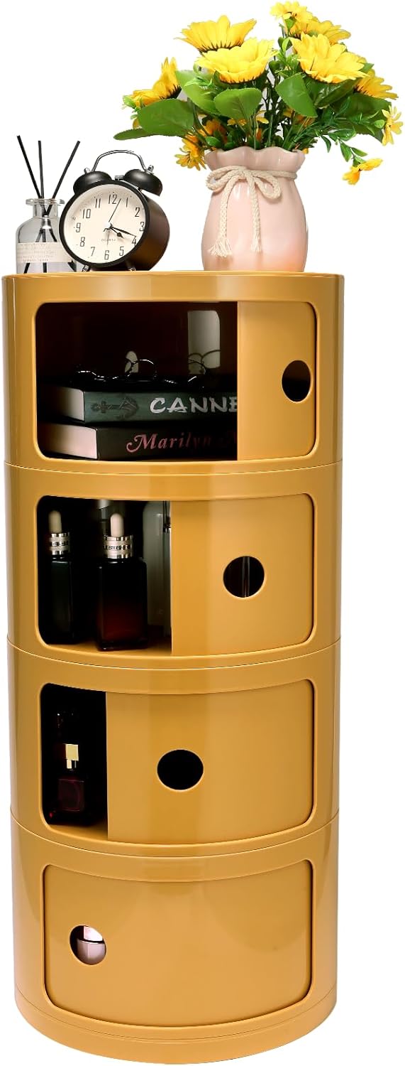 Round Bedside Table, Compact Storage Cabinet, No Assembly Required